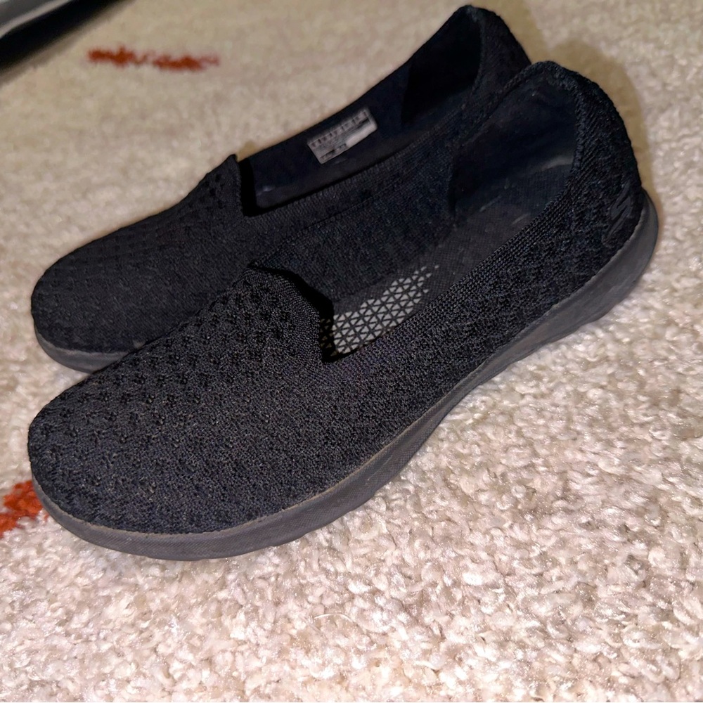 Skechers Shoes Womens 6 Black Goga Mat Mesh Pull On Comfort Walking Flat